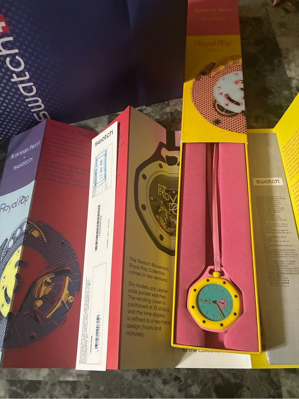 Swatch Royal Pop Pink, Yellow & Turquoise Pocket-Style Watch